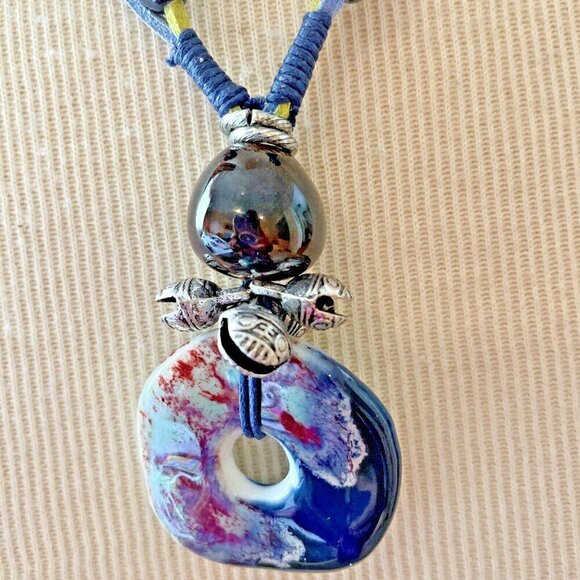 Zevar By Treska Necklace Silver Glass Beads Multicolor Statement Piece Boho NWT! - Picture 2 of 11